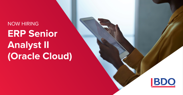 jfbush3's tweet photo. Ready to elevate your career? @BDO_USA is looking for a talented ERP Senior Analyst II (Oracle Cloud) to join the team. Apply today. https://t.co/P4bq5t8bB5 https://t.co/qmVx2DwM4P