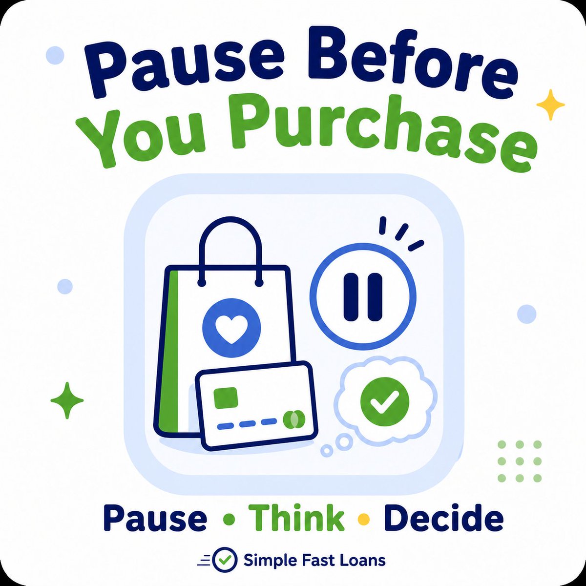SimpleFastLoans's tweet photo. Saturday night spending tip:

Before an impulse buy, pause and ask, “Will I still want this tomorrow?”

That quick pause can help protect your budget.

#SmartSpending #MoneyTips https://t.co/RevrGt1gIM