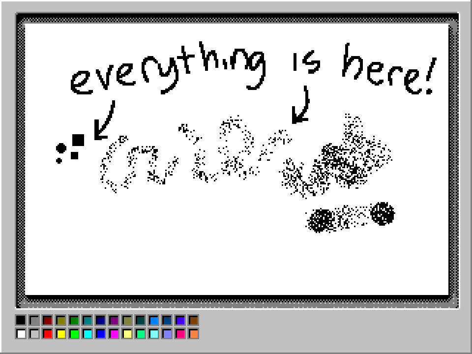 sabslikesobs's tweet photo. My MS Paint kit for Krita has the classic brushes, the build-up spray can, the color palette...!

#krita #pixelart #mspaint https://t.co/cjl6onRyUM