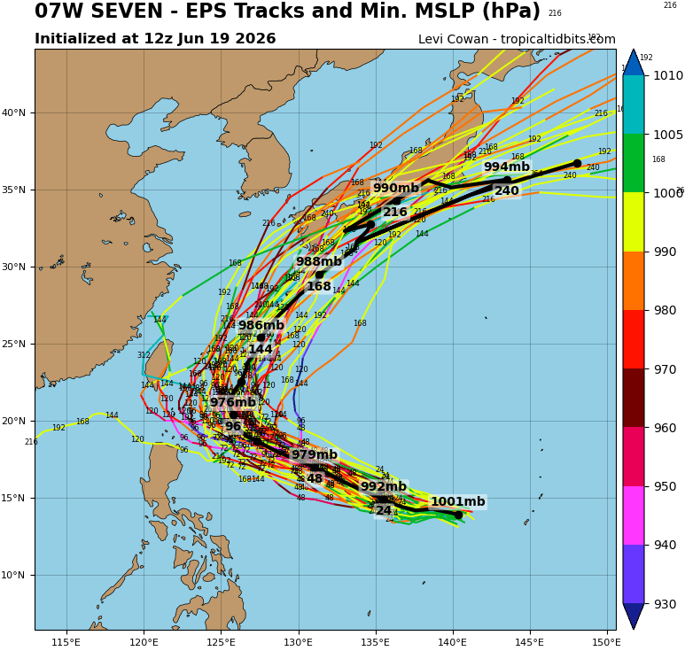 STY1330's tweet photo. 台風7号

昨夜21時初期値のヨーロッパ中期予報センターのアンサンブルメンバーを見ると、ほぼすべてが日本に上陸or接近させている

※　出典　tropicaltidbits