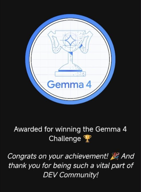 NugarRahman's tweet photo. Won Google's Gemma Hackathon on DevTo alongside my friends @a_simie and another(He's not active on Twitter)

We built a fully autonomous Android accessibility agent powered by the Gemma 4 2B open-weight model.

1/main to go. https://t.co/j9TGfJ6e6y