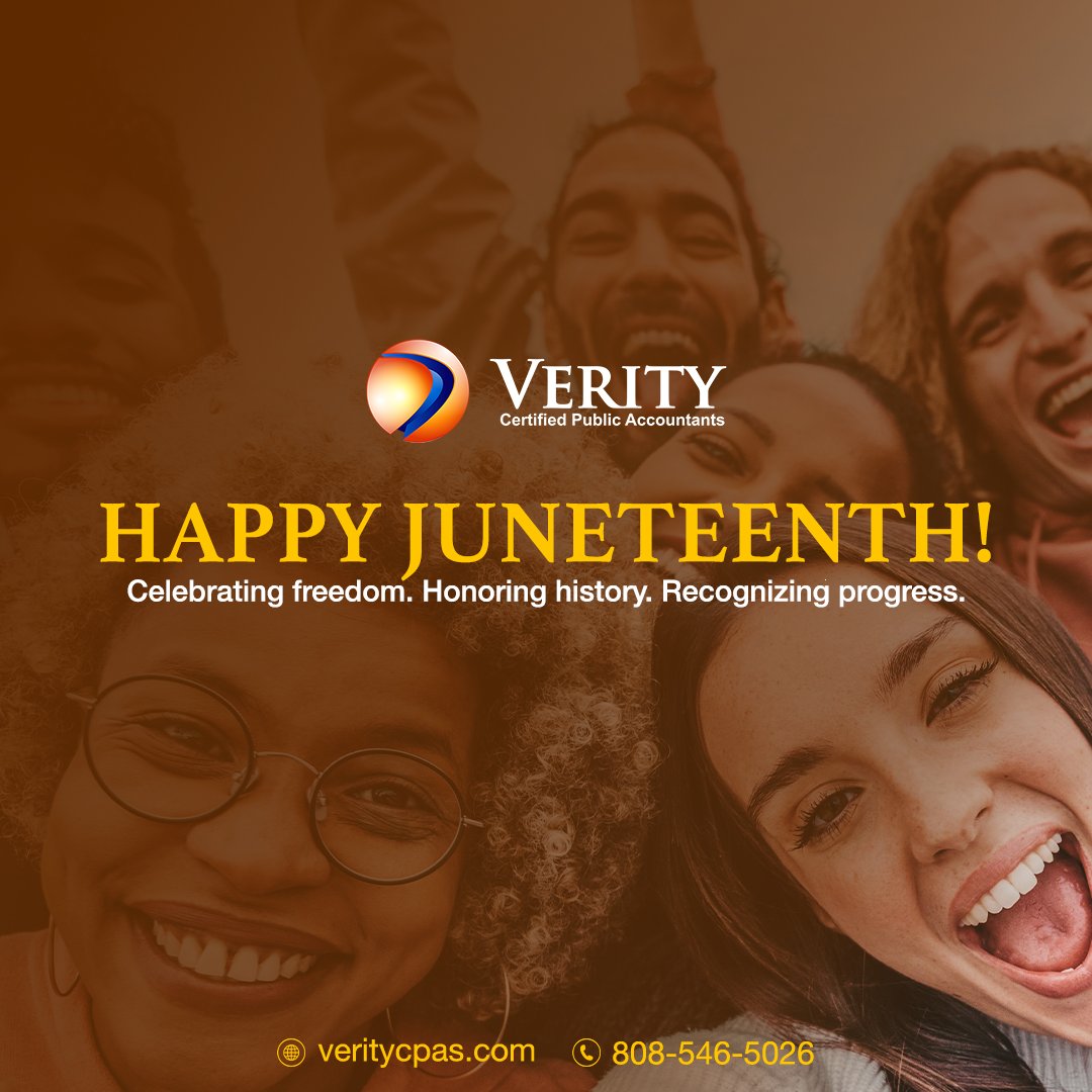 VerityCPAs's tweet photo. Honoring Juneteenth—a day that commemorates freedom, reflects on history, and reminds us of the ongoing pursuit of equality. https://t.co/eX5pjxU7g6