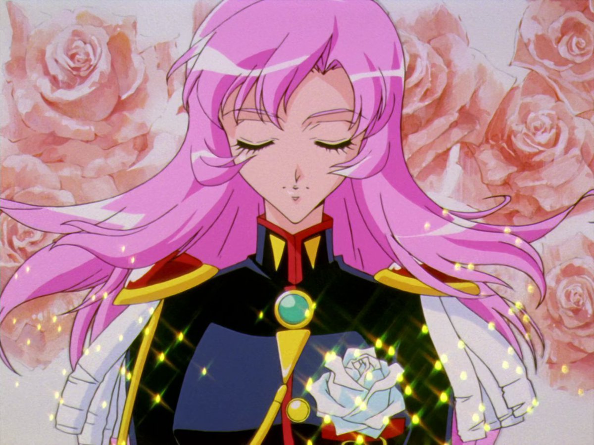 IC11O1's tweet photo. 1st arc: anthy always pinned roses on duelists. 2nd arc: she pinned them on opponents but it simply appeared on utena during sword pull. 3rd arc: utena had it during transformation while others already had roses pinned. this may be to show gradual assimilation into the duel cycle https://t.co/QbggvXkv1M