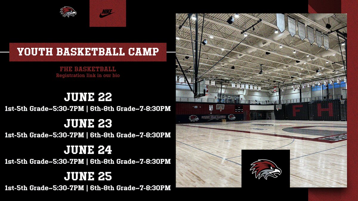 FHE_Basketball's tweet photo. Come Join Us! FHE Boys Basketball Program will host our youth camp starting next week (Monday) June 22- (Thursday) June 25 
It is not too late to register and walk ins are totally acceptable! 

Link to sign up is in our bio 
GO HAWKS! 
#HawkPride https://t.co/MygnWPQa56