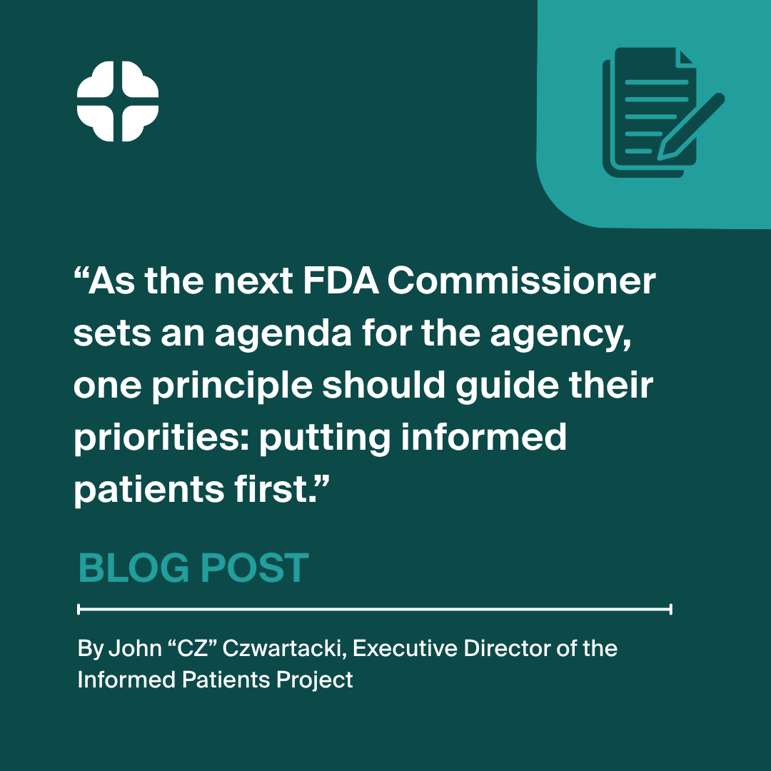 InformYourCare's tweet photo. When the next FDA Commissioner takes the helm of one of the nation’s most important public health agencies, one principle should guide their agenda:

Putting patients first.

That means making sure patients can stay informed. https://t.co/56jKhEIabs