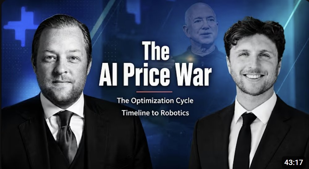 AaronGDillon's tweet photo. PRE-IPO STOCK MARKET UPDATE - JUN 17, 2026 | Enterprises are moving to AI LLM open architecture solutions; Large language models vs world models and how to pick some winners; Exponential vs linear growth in technology will yield incredible investment opportunities
Click to watch = https://t.co/g56NhfRE0V

An AI price war is now reshaping the economics of the entire sector, and the pressure is coming from the cost side rather than the demand side. OpenAI has been optimizing to maximize token spend, but a wave of inference optimization across both software and hardware is forcing frontier labs to bring per-token prices down or cede share. Open-source models are the lever, with the strongest options today coming out of China (DeepSeek, Kimi K2.5) and US application companies increasingly willing to route everyday workloads to them. Several AI application CEOs now expect to run almost entirely on open source within one to two years, reserving frontier closed-source models for only the most complex tasks where they can cost roughly 50 times more per token. A new category of model routers, exemplified by Factory AI, is emerging to match each query to the cheapest and best-suited model, turning model selection itself into a margin lever. At least one US open-source contender is already carrying a $25 billion valuation, Reflection AI. The takeaway is that the next super cycle is an optimization cycle, and value is migrating toward whoever compresses inference cost without sacrificing output quality.

Jeff Bezos has stepped directly into the frontier-model race with Project Prometheus, which raised $12 billion at a $41 billion valuation to build what it calls artificial general engineers. The structure is notable for how much institutional capital has lined up behind a company that has not yet shipped a product. The thesis is that AI can be pointed at engineering itself, designing and then stress-testing systems such as rocket engines inside virtual environments before anything is physically built. That ambition places Prometheus squarely in the world-model camp, where simulated environments substitute for expensive real-world iteration. A $41 billion pre-product valuation is aggressive on any conventional basis, and it signals that investors are underwriting the category rather than current revenue. We would treat the raise as a marker of how much capital is now willing to chase applied AI at the engineering layer, and as confirmation that compute-rich incumbents intend to compete on their own terms.

Decart released a new world model that goes after the single biggest bottleneck in generative AI, video generation. One large provider was spending roughly $15 million a day to output clips that still took a long time generate, far from instant. Decart lifted a video-generation model off its original setup and onto an AWS Trainium chip, increasing inference output by 8 times while cutting cost by 2 times. AI world models extend well beyond entertainment into self-driving (Tesla), humanoid robotics (1x and Figure AI), and industrial/manufacturing. These AI models are becoming core infrastructure, and the companies that optimize the hardware-to-model fit will capture a disproportionate share of the value.

Robotics scaling now looks exponential rather than linear. Once a humanoid robot learns a task, that skill can be copied across an entire fleet, and one Figure AI robot has already run a single task for three days straight without stopping. The next unlock is robots building other robots, which turns factory output into a compounding curve while a fleet-wide data flywheel, much like Tesla's cars, makes every unit more capable over time. The near-term applications are concrete, spanning factory logistics, household tasks, and elder care, where a home robot could let aging parents stay in their own homes one to three years longer at a lower expense vs a human at-home care nurse. The investment framing is that robotics is 12 to 18 months away from a 6 to 9 month window in which it has its ChatGPT moment, after which valuations could re-rate sharply, with a 5 to 10 times move possible before the shift becomes obvious. We would position at the beginning of that window, with particular attention to humanoid platforms, their proprietary world models, and the AI infrastructure layer that all of this runs on. Note that this is a high-conviction, long-duration thesis, and the timeline carries real execution and capital risk that argues for sizing exposure accordingly.