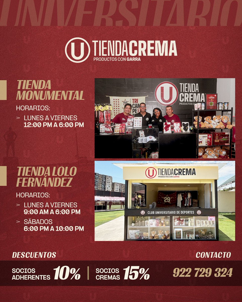 Universitario's tweet photo. 𝗖𝗼𝗺𝗽𝗿𝗮 𝗼𝗿𝗶𝗴𝗶𝗻𝗮𝗹, 𝗰𝗼́𝗺𝗽𝗿𝗮𝗹𝗲 𝗮 𝗹𝗮 Ⓤ 🙌

Encuentra todos nuestros productos oficiales en #TiendaCrema del Monumental U y Lolo Fernández.

👉 ¡Y también encuéntranos en la web! https://t.co/SoXxXqB6aY 😉 https://t.co/x2RRhxaqGe