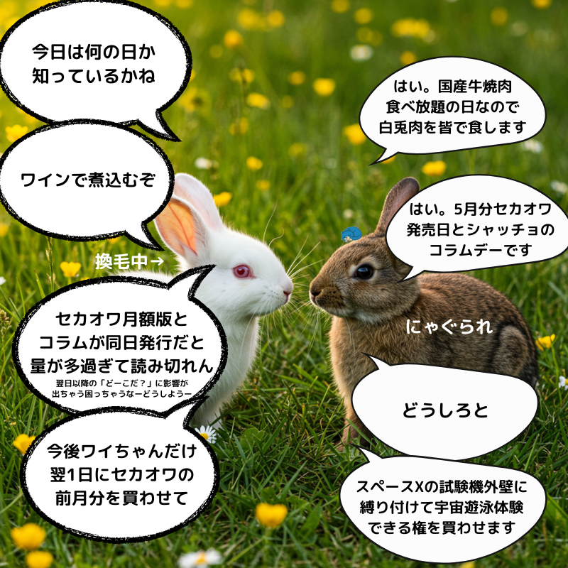 mofuusagimofu's tweet photo. 土曜のウサーズ「今日は何の日」🐇🐇

「何の日」とは無関係だが初めて宇宙に行った兎は1959年にソ連から打ち上げられた「マルフーシャ」🐇ｽｹﾞｰ

初宇宙の猫は「フェリックス」の予定だったが脱走し（ん？）、代わりに「フェリセット」が1963年に飛んだ（ん？）🐇ﾝ?

#土曜のウサーズ #spacex https://t.co/IQNKnIDlYX