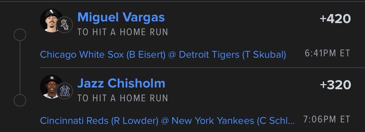 SharpOnHRs's tweet photo. THE HOMER HUB HR CARD

1️⃣ Jazz Chisholm HR (+320) ⭐️

2️⃣ Miguel Vargas HR (+420)

Jazz is the stronger straight-bet look, but Vargas brings solid value at +420.

No need to force the parlay. One swing can cash the ticket.

Who’s your favorite from today’s card?

#TheHomerHub #MLB https://t.co/JAKlPaznk8