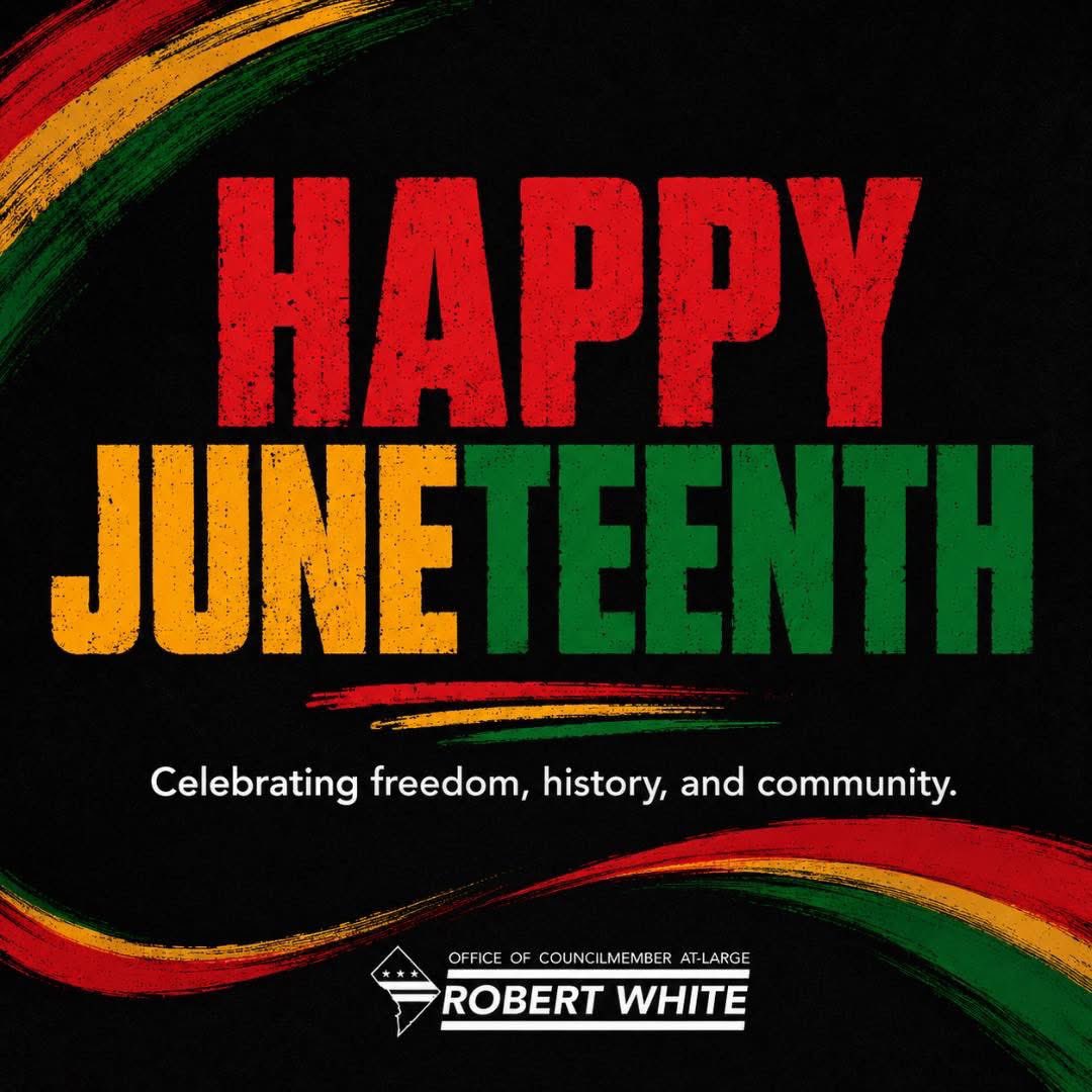 CMRobertWhiteDC's tweet photo. Happy Juneteenth, DC! ❤️💛💚
Celebrating freedom, honoring our history, and lifting up the strong communities carrying this legacy forward.
#Juneteenth #DCCommunity #FreedomDay https://t.co/ALRVTmcYhy