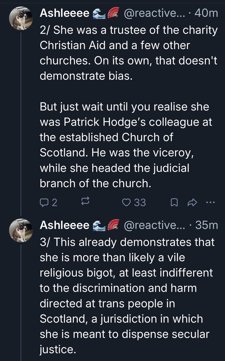 IndiaWilloughby's tweet photo. Regarding today’s ruling in Scotland that women should be put in a men’s prison if they were born trans.

Religious conservative judges. 

Lady Ross, an oppo of Lord Hodge, of UKSC infamy. 

The Church sitting in judgement of trans folk. Previous on Palestine too. Please read 👇 https://t.co/CluYIKhlKG