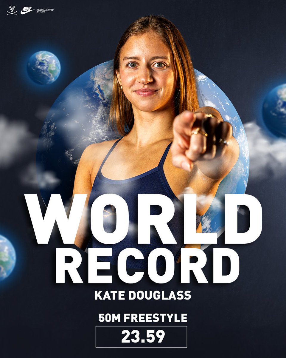 UVASwimDive's tweet photo. 🌎 𝐖𝐎𝐑𝐋𝐃 𝐑𝐄𝐂𝐎𝐑𝐃 🌎
Kate Douglass sets the world record (23.59) in the 50m Freestyle at the TYR Pros Swim Series in Indianapolis #GoHoos https://t.co/Uev2aZSHxO