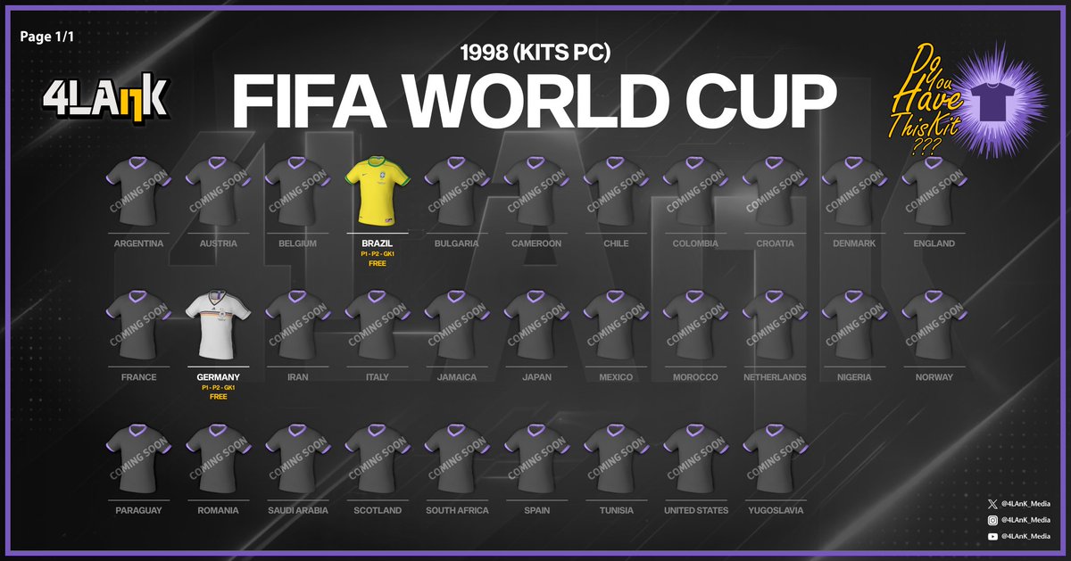 4LAnK_media's tweet photo. Brasil (Brazil) | Nike | 1998-00 v3
Kits PES 2020 | PES 2021 | eFootball2026
Ajuste no design
Remake total de todos os times desta Copa

🔽DOWNLOAD:
https://t.co/XrLcfTm6n4 https://t.co/89nfVTv2dx