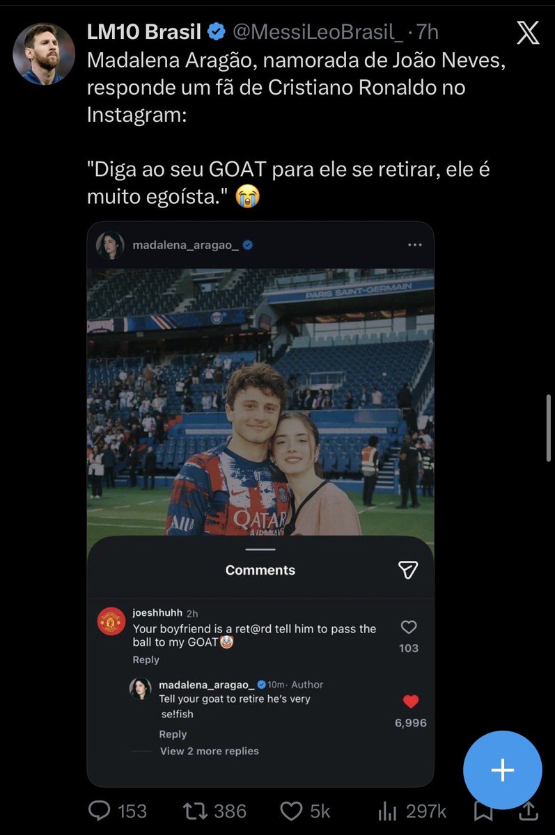 Suglfofo's tweet photo. @BrwnoOu @MessiLeoBrasil_ Pensa comigo é uma página de fã do Messi que compartilha um comentário fake da namorada do João Neves para que os ronaldetes retardados verem ,ficarem putos e xingarem ainda mais a menina. Isso é tão NOJENTO quanto https://t.co/e7qmUwlYL6