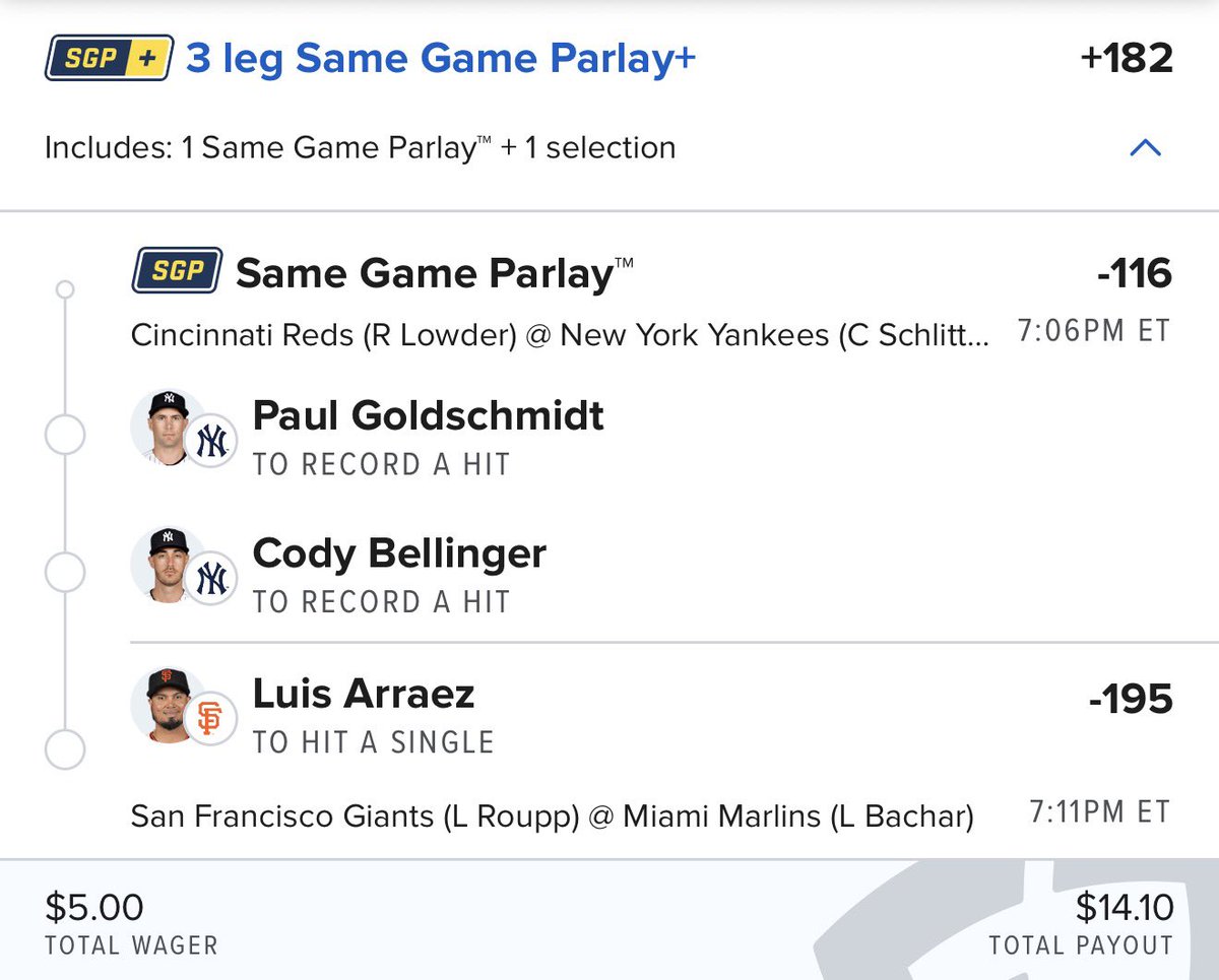 propnosis's tweet photo. ⚾️ MLB Parlay #1
👉 3 Legs | +182

⭐️ Paul Goldsmith— 100% L20
⭐️ Cody Bellinger — 13 hits L10
⭐️ Luis Arraez — 85% L10

📊 powered by https://t.co/QV4VBfM7to
🏷️ 25% OFF | CODE “TBV”

#SportsBettingPicks #PlayerProps https://t.co/1gFy415Ft1