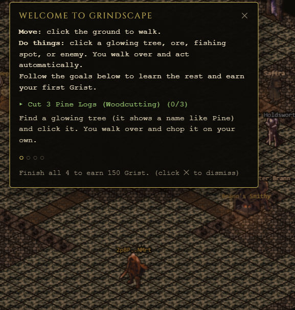 Grindscapegame's tweet photo. Added in-game guide to help new players get started https://t.co/zM6ooPoA2l