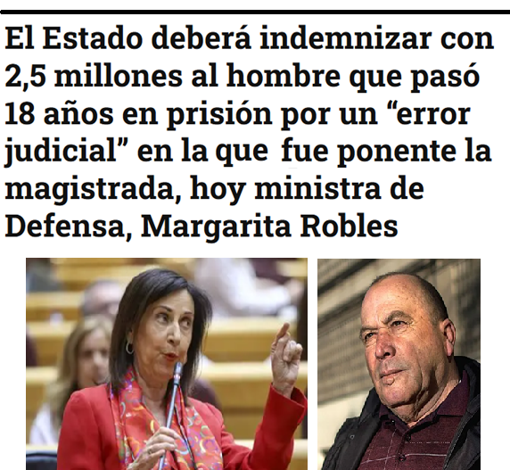 CCivicaCatalana's tweet photo. Arruinados 18 años de la vida de un hombre, acusado por dos mujeres de una violación que se ha demostrado que no había cometido.

Margarita Robles fue la ponente de la sentencia condenatoria.

Ahora todos los españoles pagaremos con nuestros impuestos el "error feminista" de ella https://t.co/p6sETkQBwJ