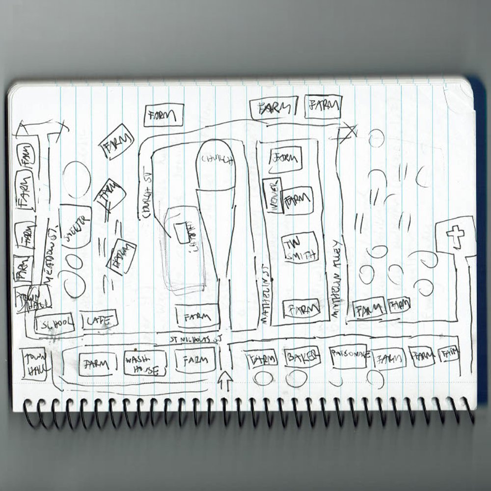 MochiJordan's tweet photo. Found an old map I sketched from when I was wandering around Verdun in 2022. This would later become the basis for the level design of chapter 5 -- the town. https://t.co/MOITkKcwgr