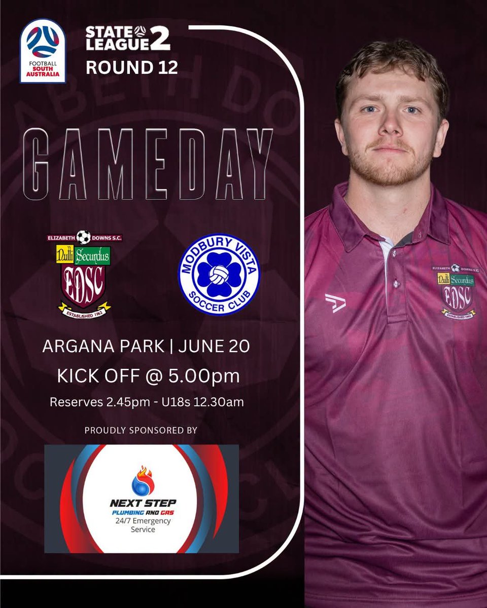 1962edsc's tweet photo. ⚽⚽ GAMEDAY ⚽⚽

It's Saturday, it's gameday, it's sponsor's day.

We welcome Modbury Vista to Argana Park later today, as well as all club partners and sponsors. 

⏰ First Team Kick-Off: 05:00 PM
⏰ Reserves Kick-Off: 02:45 PM
⏰ U18s Kick-Off: 12:30 PM
📍 Argana Park https://t.co/HQqPOwr6kn