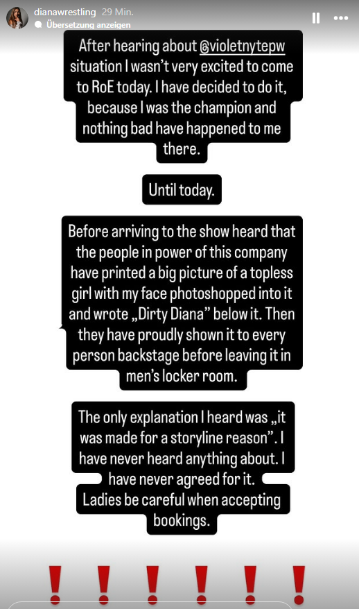 UpcomingWrestl1's tweet photo. After the owner of Rings of Europe leaked Violet Nyte's real name and shaming her and numerous other female wrestlers, @Diana_wrestling published this.

It is disgusting to see how womens wrestlers are being treated and I am truly sorry that she had to deal with this. https://t.co/C0WOsk9eo8