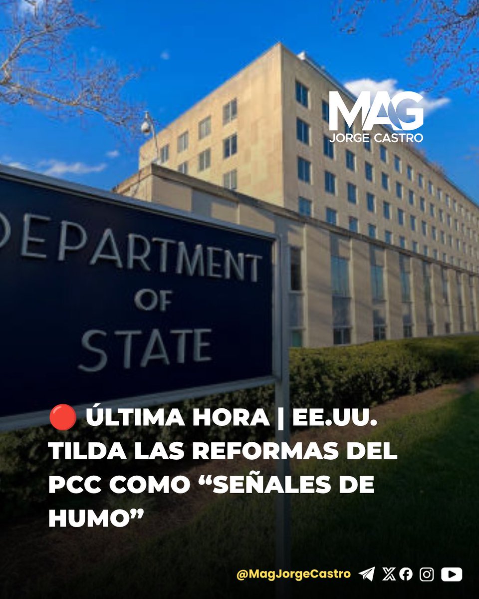 MagJorgeCastro's tweet photo. ⚠️⚠️#Ahora. EE.UU. desestima las reformas del régimen cubano

El Departamento de Estado calificó de “señales de humo superficiales” las 176 medidas económicas anunciadas por el régimen cubano y afirmó que llegan con años de retraso.

En declaraciones a la AFP, un portavoz de la diplomacia estadounidense aseguró que se trata de una estrategia habitual de La Habana para aparentar apertura y luego revertir los cambios cuando percibe amenazado su control político.

Washington insistió en que Cuba necesita “reformas económicas y políticas mucho más sustanciales” que permitan atraer inversiones y ofrezcan a los cubanos “la libertad, la dignidad y las oportunidades que merece”.