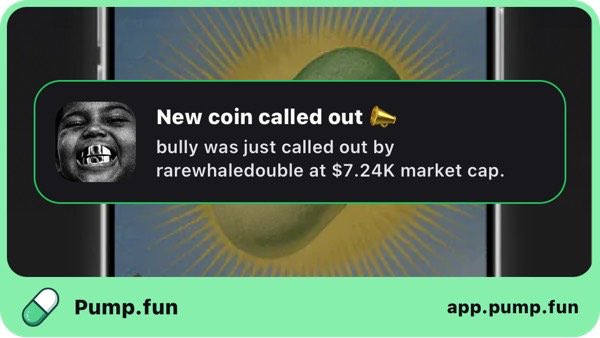 Basedevetap's tweet photo. Just called out bully at $7.24K mcap. My recent call hit 19x! Follow me on https://t.co/PGW3b3UAKl app to get instant alerts: https://t.co/dP00IkFHQZ https://t.co/Pti1tz2Btz