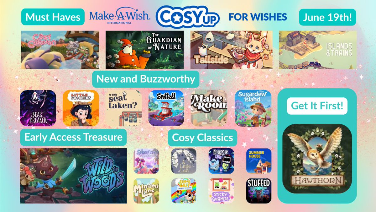 Wario64's tweet photo. Cosy Up for Wishes 2026 Bundle is $35 (includes 20 Steam games) https://t.co/EmYkTQNN3J 

-A Little to the Left
-Beast Breaker
-Cozy Caravan
-Hawthorn
-Is This Seat Taken?
-Islands & Trains
-Little Problems: A Cozy Detective Game
-Make Room
-Minami Lane
-Polterguys
-Rainbow Billy
-Spilled!
-Spirit City: Lofi Sessions
-Stuffed: Fight Your Nightmares
-Sugardew Island
-SUMMERHOUSE
-Tailside: Cozy Cafe Sim
-The Guardian of Nature
-Sticky Business
-Wild Woods