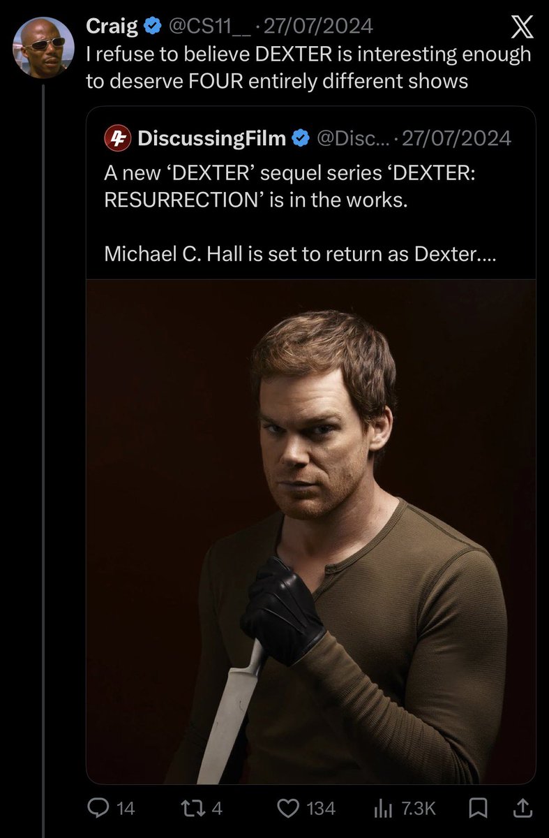 CS11__'s tweet photo. Reading this tweet after having my ENTIRE life taken over by Dexter for the last year is so fucking funny

He knew NOTHING 😭😭 https://t.co/OVHP5u3JqQ