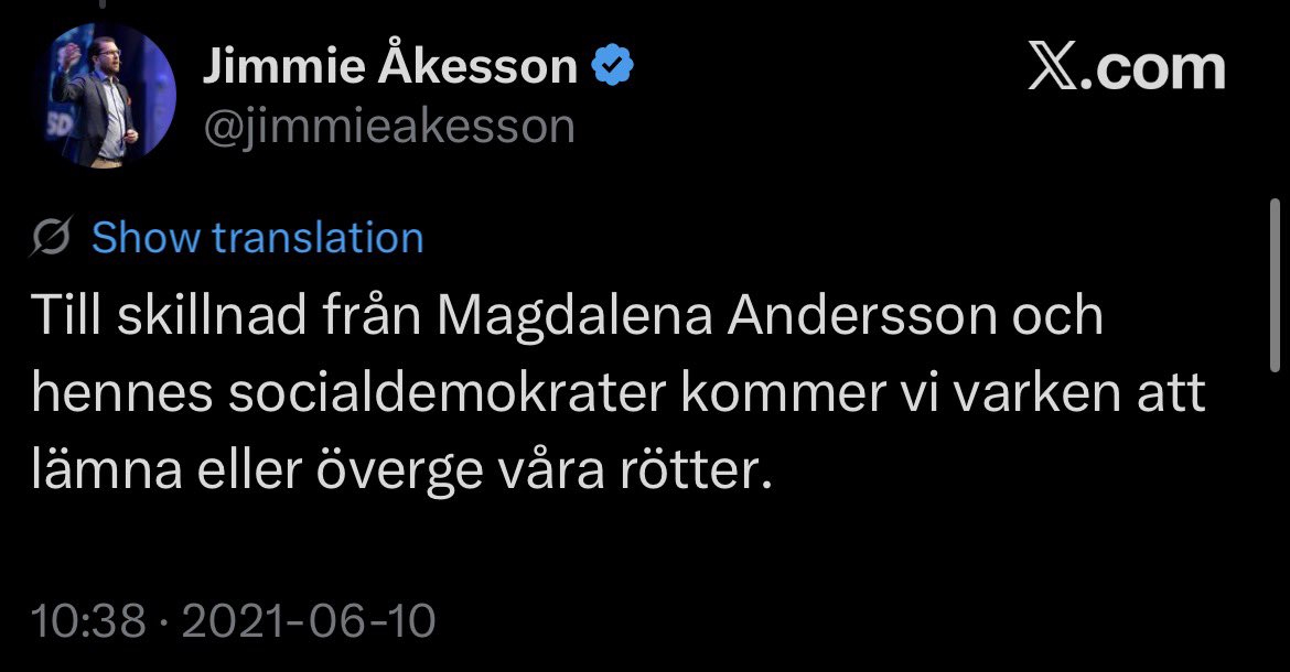 Felps69421's tweet photo. @jdnul1 @FaltRobert @jimmieakesson För fem år sedan skrev Jimmie att SD aldrig kommer överge sina rötter (SD har nazistiska rötter) https://t.co/0onCreeKed