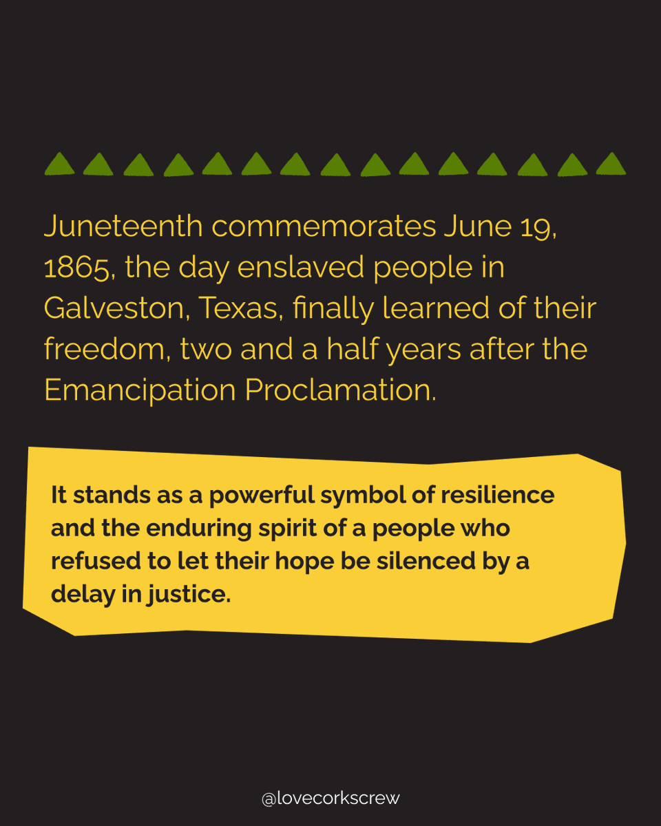 LoveCorkScrew's tweet photo. This Juneteenth, we’re honoring the resilience of the past while remaining intentional about the future. From our table to yours, we’re pouring into our community with love, excellence, and purpose. ✊🏾🍷💫

#Juneteenth #FreedomDay #wine #winetime #ItsAMood https://t.co/jqPsGz5yeR