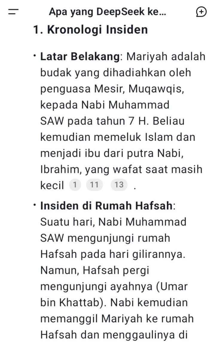 Sentjoko's tweet photo. Pada suatu hari Qathem (قثم) mengunjungi rumah salah satu istrinya, Hafsah putri Umar, disana didapati Babu (hadiah dari Raja Mesir, Muqawqis) bernama Mariyya begitu menggoda organ vital di bawah pusernya. Lalu ia berkata ke Hafsah bahwa ayahnya, Umar memanggilnya. Setelah Hafsah pergi, ia menyetubuhi Mariyya. Hafsah yang mengetahui ayahnya, Umar, tak memanggilnya, bergegas pulang dan memergoki adegan persetubuhan. Karena kemarahan Hafsah, ia terpaksa bersumpah tak akan menyetubuhi Mariyya lagi. Tapi apa daya, organ vital di bawah pusar memohon-mohon minta tambah jatah, akibatnya dikarang ayat pembatalan sumpah.