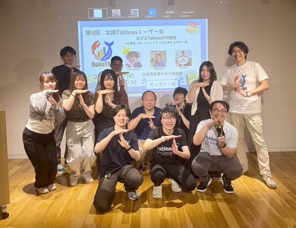 shintajiri's tweet photo. AWTT #VizRookies 審査員から始まった"虎太朗week"のラストは第8回 #北陸Tableaユーザー会
その名のとおり @shiba__kotaro のスピーチは胸を打つもので、思わずジーンと来てしまいました🥹
たぶん聞いていた全員が自分の身に置き換えて、感じるものがあったはず
参加した北陸大学の学生も刺さりましたと言ってました！

2年ちょっと前に第1回を開催した時には、こんな話が聞けるなんて思いもしなかったけど、まさに地域TUGがあることの意義を噛み締めることのできた素晴らしい機会となりました

VizRookies決勝に出場した金沢工業大学の学生の方も参加してくれて、それも良かった
北陸、ますます盛り上がっていきましょう！