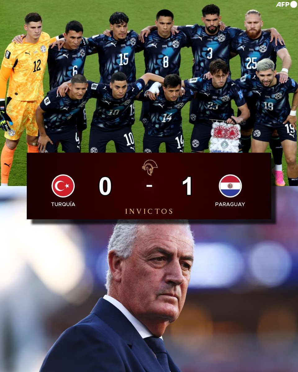 InvictosSomos's tweet photo. ¡¡ÚLTIMA HORA: PARAGUAY LOGRÓ UN TRIUNFO HEROICO ANTE TURQUÍA Y SU SUEÑO MUNDIALISTA ESTÁ MÁS VIVO QUE NUNCA!! 

Tremendo. Épico. Heroico. Histórico. A pesar de jugar todo el segundo tiempo con 10 hombres por la increíble expulsión de Miguel Almirón, la Selección de Paraguay derrotó a Turquía en la segunda jornada de la Copa del Mundo. Tenían todo en contra, pero resistieron. Y gracias a este triunfazo, gracias al golazo de Matías Galarza, están más vivos que nunca en el torneo más importante que existe. 

Qué manera de responder tras el paseo que se comieron a Estados Unidos. Algunos creían que volvería a casa con un papelón, pero hoy, esta noche en San Francisco, volvieron a mostrar el corazón, la garra y los huevos que los han caracterizado desde que los dirige Gustavo Alfaro.

¡¡PARAGUAY VOLVIÓ A GANAR EN UNA COPA DEL MUNDO TRAS 16 AÑOS DE ESPERA!!