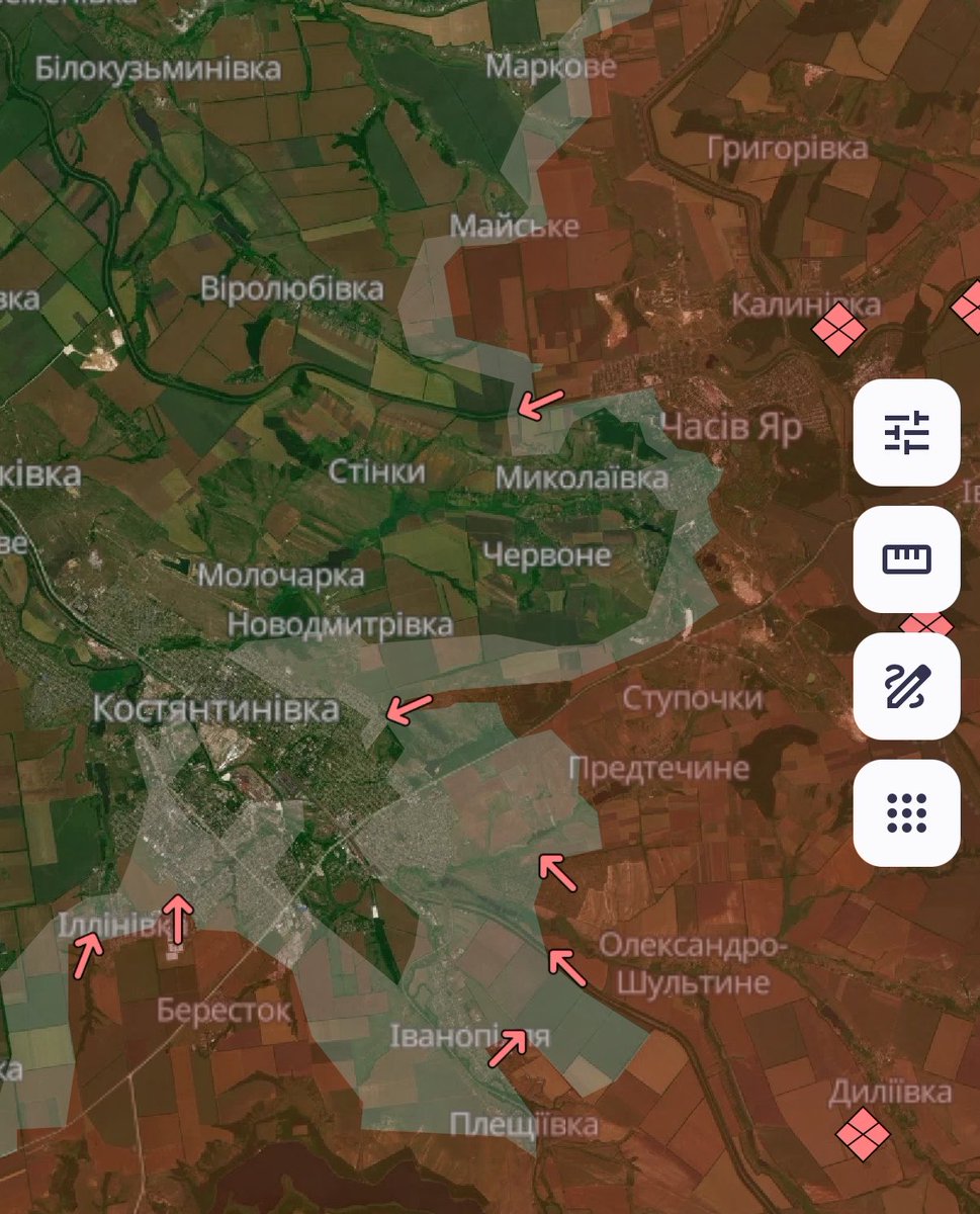 DmitriyGrinich1's tweet photo. Друзі, на карті - обстановка навколо Часового Яру. Росіяни намагаються оточити район оборони, тиснуть з флангів. Все погіршує критична ситуація в Костянтинівці. 

От саме на цей виступ треба завозити постачання та людей, а також евакуйовувати звідти поранених. 

Я прошу вас допомогти закупити квадроцикли для логістики 24-ї бригади, яка вже два роки тримає Часів Яр: https://t.co/41QHsoRCWK

Якщо росіяни захоплять Часів Яр, то відкриють собі дорогу на Дружківку та Краматорськ. 

Ситуація важка. Прошу максимальної підтримки та поширення.
