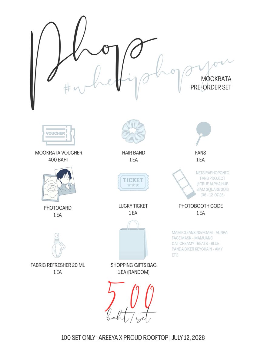 jjrchan's tweet photo. ❤︎⍤⃝ #wheniPHOPyou ･:★✨

Open Pre-Order 🔥
💵 500฿/set/people

Mookrata @ Areeya x proud rooftop
📅 12.07.2026

📍 https://t.co/8IdptfIIVv

ปิดฟอร์มทันทีที่มีผู้กรอกฟอร์มครบ และจะประกาศรายชื่ออีกครั้ง

#Net29thBDProject
#netsiraphop #HAPPINET https://t.co/4J0JBWLuzg
