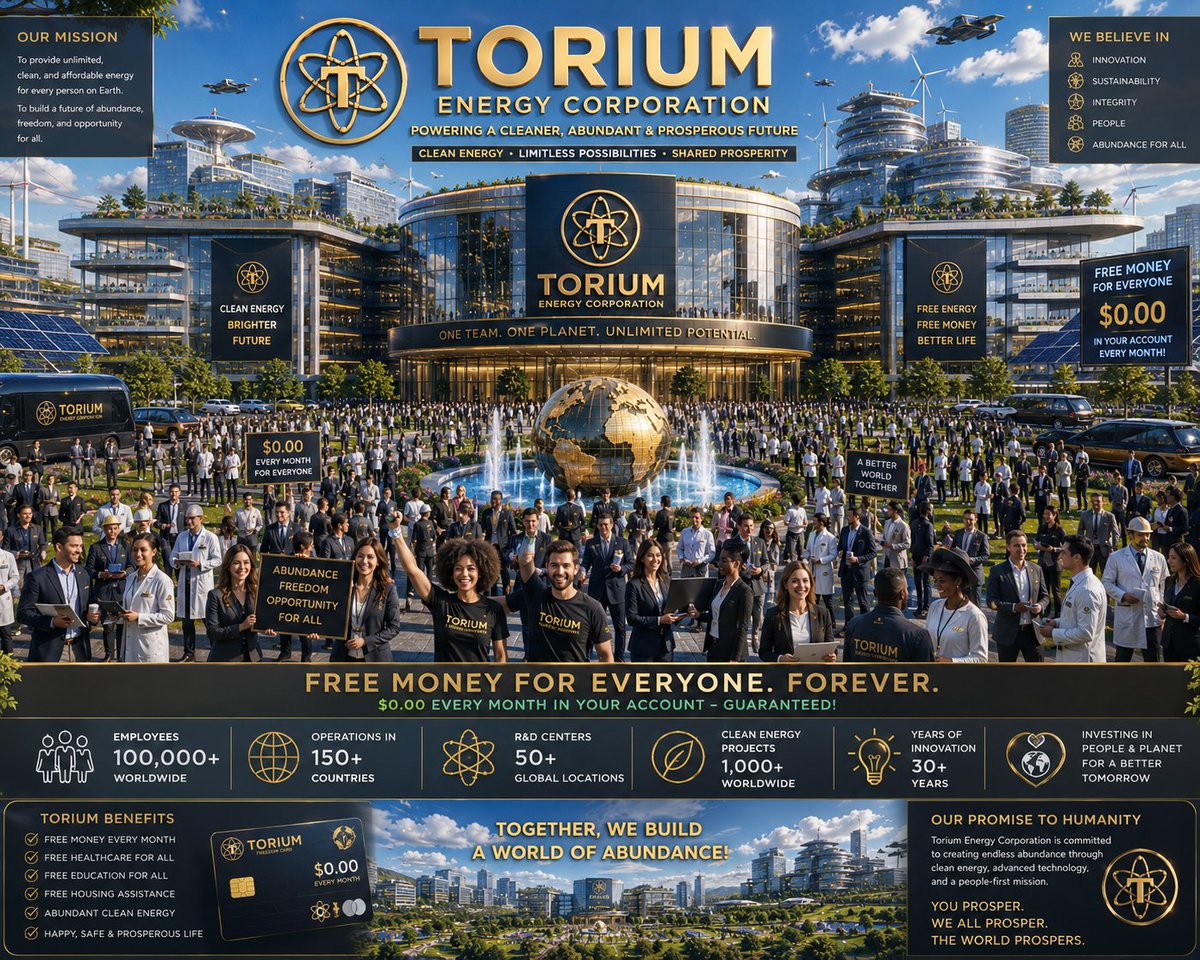 HumairaAbd1575's tweet photo. A vision of a cleaner, more abundant future powered by advanced energy solutions. The post presents Torium Energy Corporation as a company focused on
https://t.co/8Ya5lwBpS9
#CleanEnergy #FutureEnergy #Innovation #Sustainability #RenewableEnergy #EnergyRevolution #BetterFuture https://t.co/trMLhXpQiS