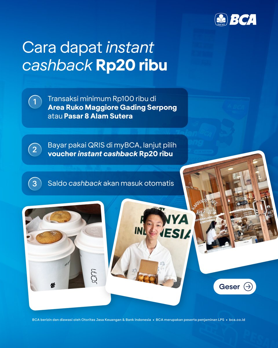 GoodLifeBCA's tweet photo. Jajan sampe kenyang di Tangerang!

Karena ada promo spesial jajan bareng myBCA dan dapatkan instant cashback Rp20 ribu. Download dan aktivasi myBCA dulu buat claim promonya ya!

List tenant dan info lebih lanjut bisa cek di link tertera ya! https://t.co/RfZkveHudR