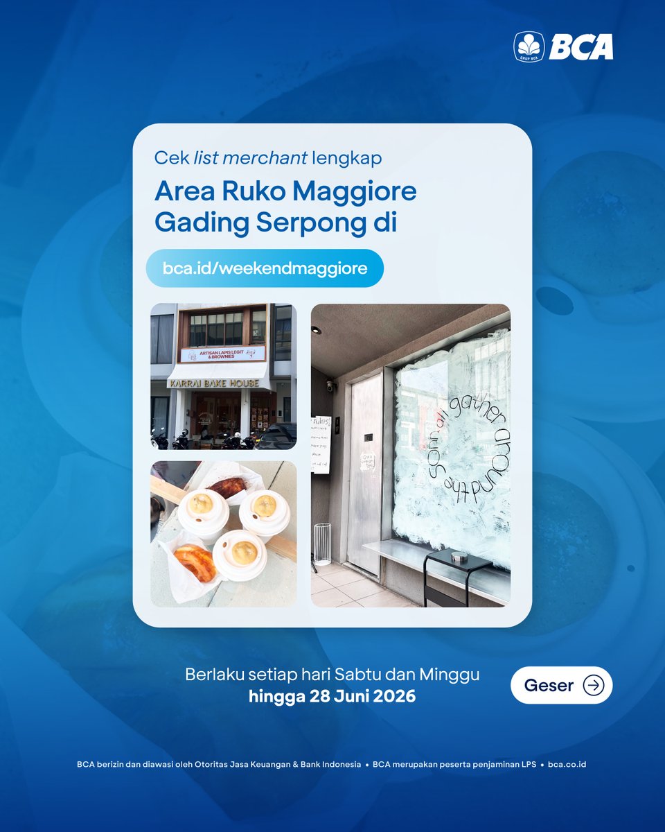 GoodLifeBCA's tweet photo. Jajan sampe kenyang di Tangerang!

Karena ada promo spesial jajan bareng myBCA dan dapatkan instant cashback Rp20 ribu. Download dan aktivasi myBCA dulu buat claim promonya ya!

List tenant dan info lebih lanjut bisa cek di link tertera ya! https://t.co/RfZkveHudR