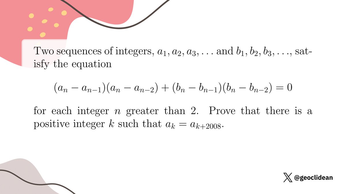 geoclidean's tweet photo. Positive integer k s.t. a_k = a_{k+2008}
#AnalyticGeometry #Geometry #Circumcircle #Inequalities #PythagoreanTheorem #AlgebraUnsolved #Algebra https://t.co/5ef8vEpJWM