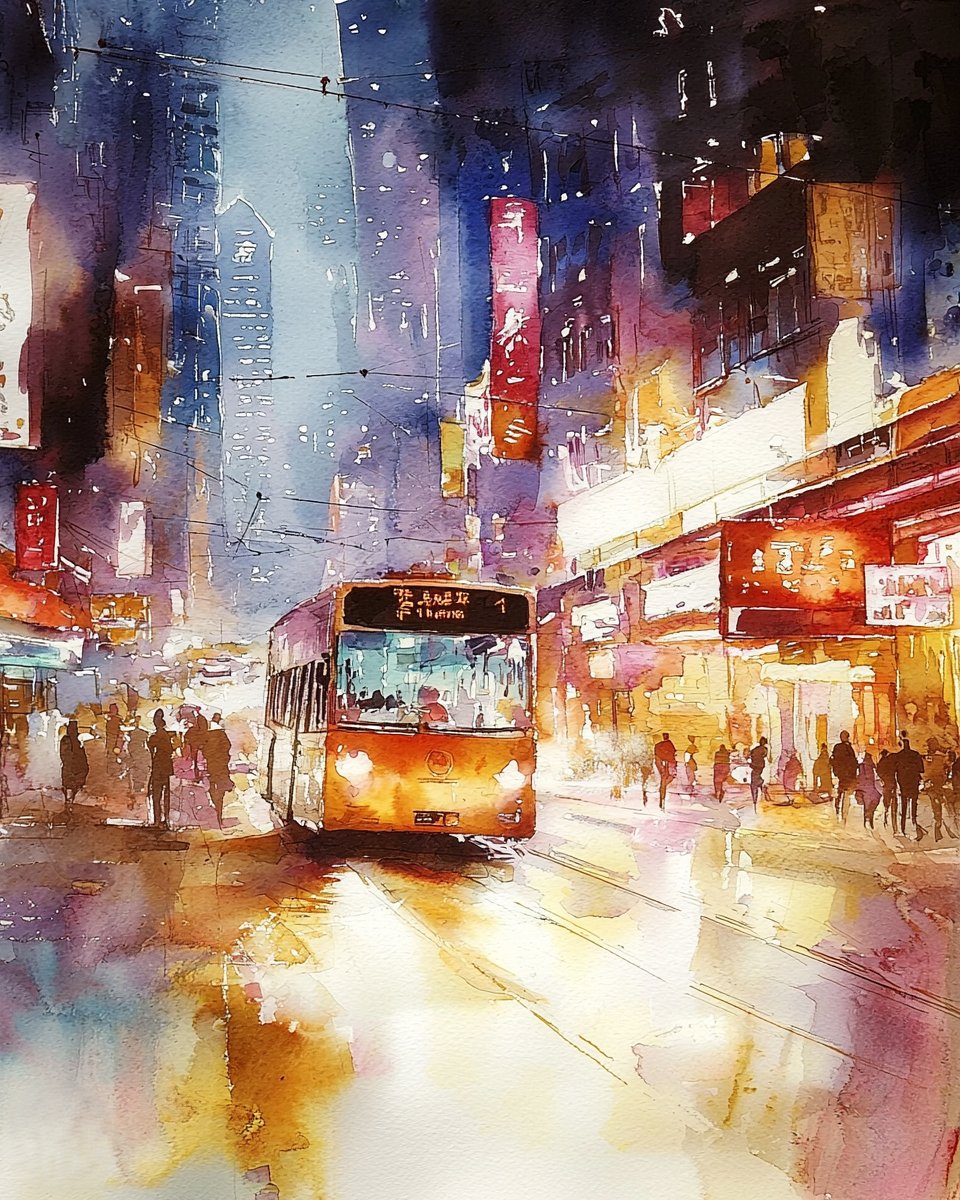 FarmeryARoss's tweet photo. A Night on the Tram 🚋 #watercolor https://t.co/fiFjYMI5w1
