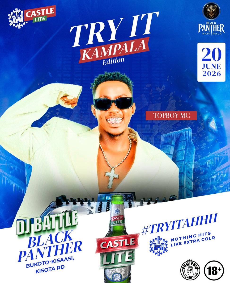 BlackPantherKla's tweet photo. Castle Lite Try It Edition ❄️🍺 Tonight at Black Panther Kampala 🔥

Ice-cold refreshment, premium vibes, and a night built for real party lovers 
 Come taste the chill, feel the energy, and enjoy the ultimate nightlife experience 😉
#CastleLite #TryItEdition #BlackPanther https://t.co/Ucs8m2pKSb