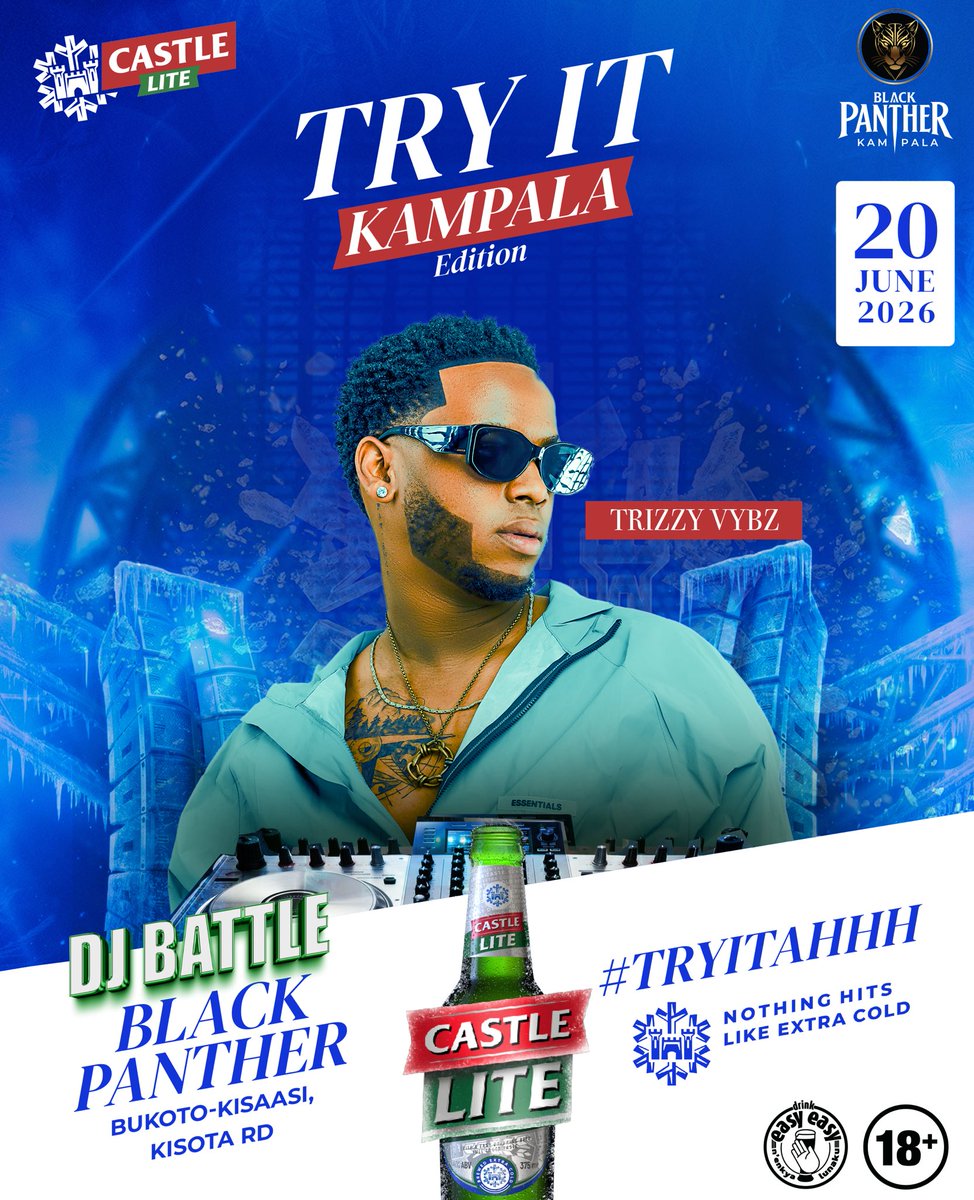 BlackPantherKla's tweet photo. Castle Lite Try It Edition ❄️🍺 Tonight at Black Panther Kampala 🔥

Ice-cold refreshment, premium vibes, and a night built for real party lovers 
 Come taste the chill, feel the energy, and enjoy the ultimate nightlife experience 😉
#CastleLite #TryItEdition #BlackPanther https://t.co/Ucs8m2pKSb
