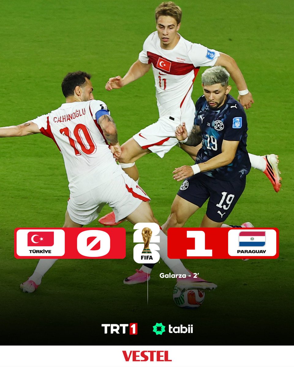 trt1's tweet photo. Yine olmadı maalesef!
Millilerimiz maçın hemen başında yediği golle Paraguay'a boyun eğdi.

Türkiye - 0
Paraguay - 1

Büyük heyecan #Vestel televizyonlarında

@Vestel | #işbirliği https://t.co/8EwqjtKHUg