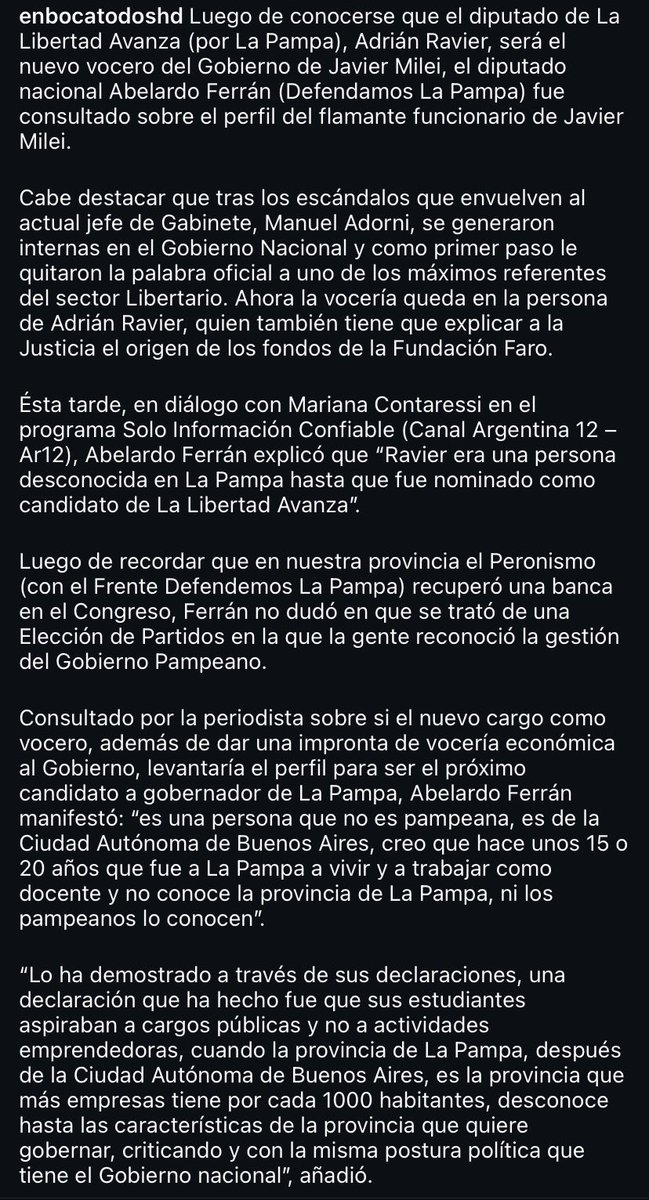 DelfinaCavallo2's tweet photo. Es mucho más respetable elegir a La Pampa para vivir y trabajar por su crecimiento que pasar toda la vida dependiendo del Estado y del esfuerzo de los pampeanos. ¿No señor Ferrán? https://t.co/S5afW4owk3