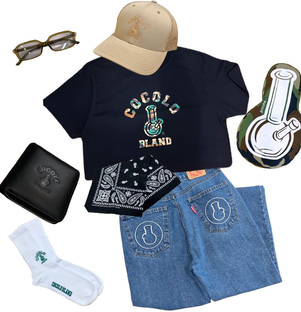 COCOLOSCHOOL's tweet photo. 新作Tシャツ,メッシュCAPが先週から登場‼︎小物アイテムや『BONG WASHED DENIM PANTS』などと合わせてのトータルコーディネートがオススメです◎https://t.co/huAHX64iZr https://t.co/AzL4zCWdKS
