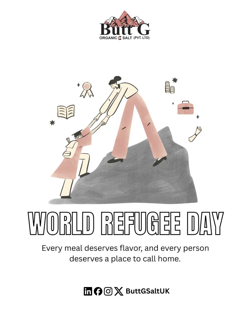 ButtGSaltUK's tweet photo. Just as salt adds value to every meal, kindness adds hope to every life.

On World Refugee Day, we stand in solidarity with those forced to leave their homes and honor their resilience and strength.

#WorldRefugeeDay #ButtGOrganicSalt #Hope #Humanity #Solidarity https://t.co/FGVvyNxvpp