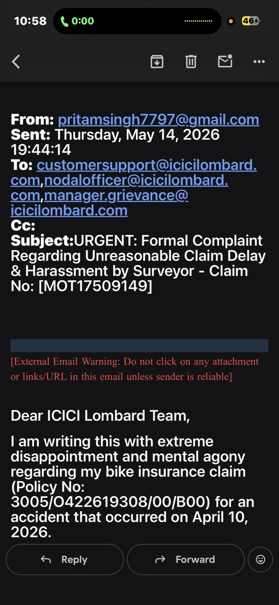 PritamSawan's tweet photo. @jagograhakjago @PralhadJoshiOfc @blvermaup @Nimu_Bambhaniya @inidhikhare @PIB_India @mygovindia @PMOIndia @nch1915 @IndianStandards Fighting for my rightful claim after a traumatic accident shouldn't feel like a punishment. Requesting you to look into this unfair trade practice.@ICICILombard 4/1 https://t.co/sqp6gniOrO