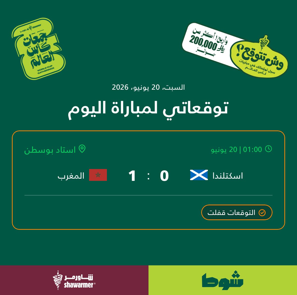_jzf3's tweet photo. هذي توقعاتي لمباراة اسكتلندا 0 - 1 المغرب في تحدي التوقعات على تطبيق شاورمر

ثاني توقع عل توالي صحيح @shawarmerSA https://t.co/eBK4q7xctE