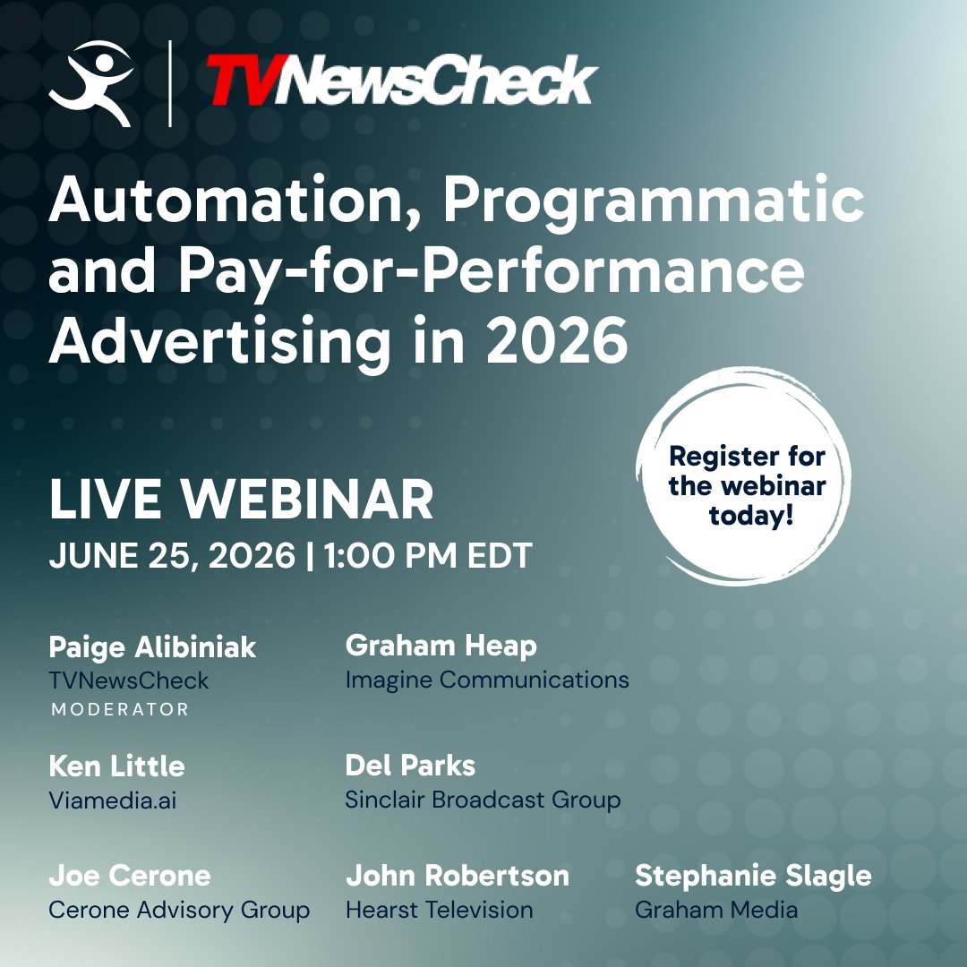 Imagine_Comms's tweet photo. @TVNewsCheck will host a webinar on June 25 on automation, programmatic and pay-for-performance advertising in 2026. Our Graham Heap will join speakers from Cerone Advisory Group, @WeAreSinclair, @grahammediagrp &amp; @Viamedia_ai.

🔗 https://t.co/A0se5tHxbh https://t.co/o3WXRNHSWF
