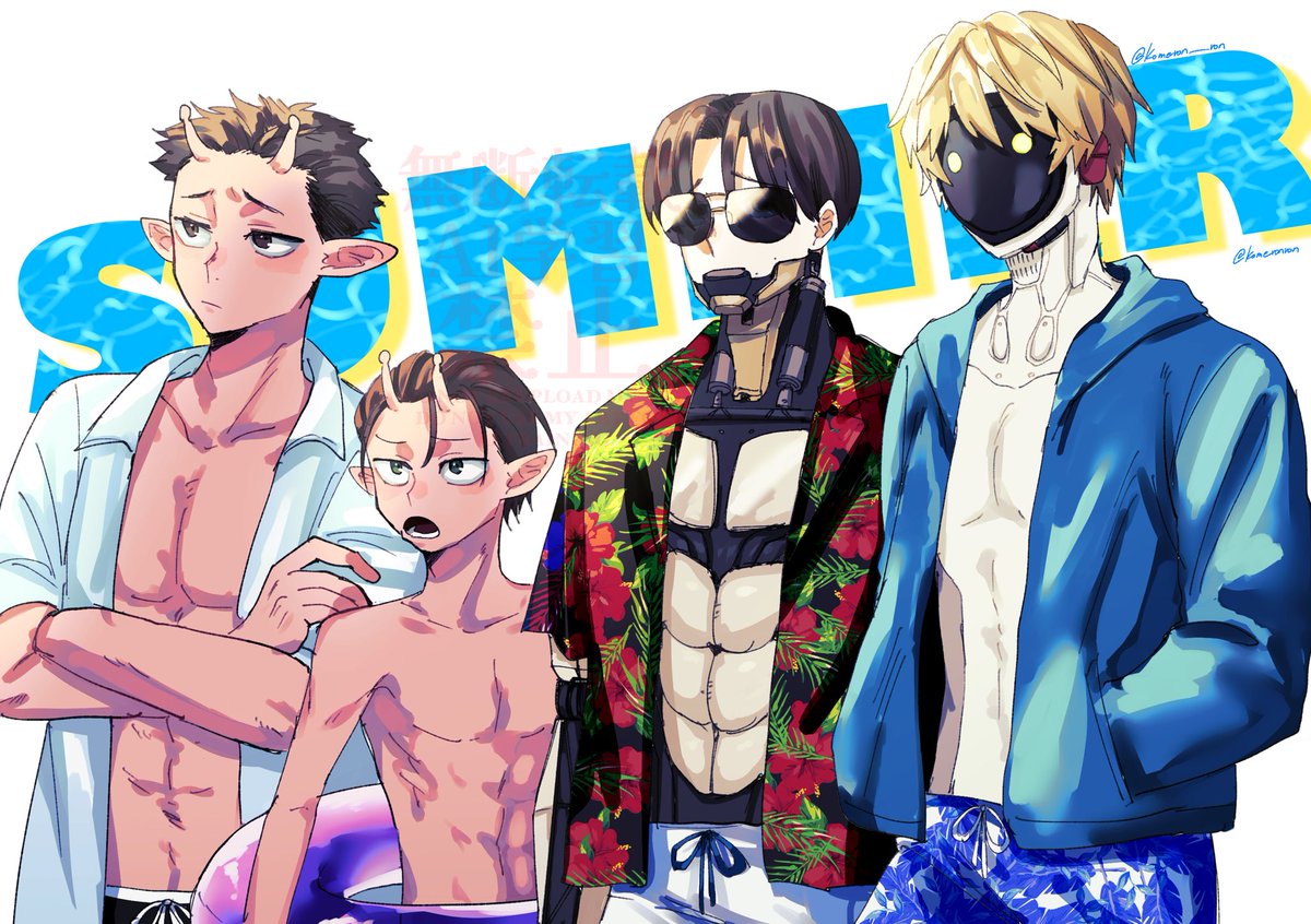 komeron__ron's tweet photo. 第二弾もう夏だよねってことで、男子組水着妄想☀️🌺🏖✨
※機体捏造 https://t.co/K99sAfPfXz